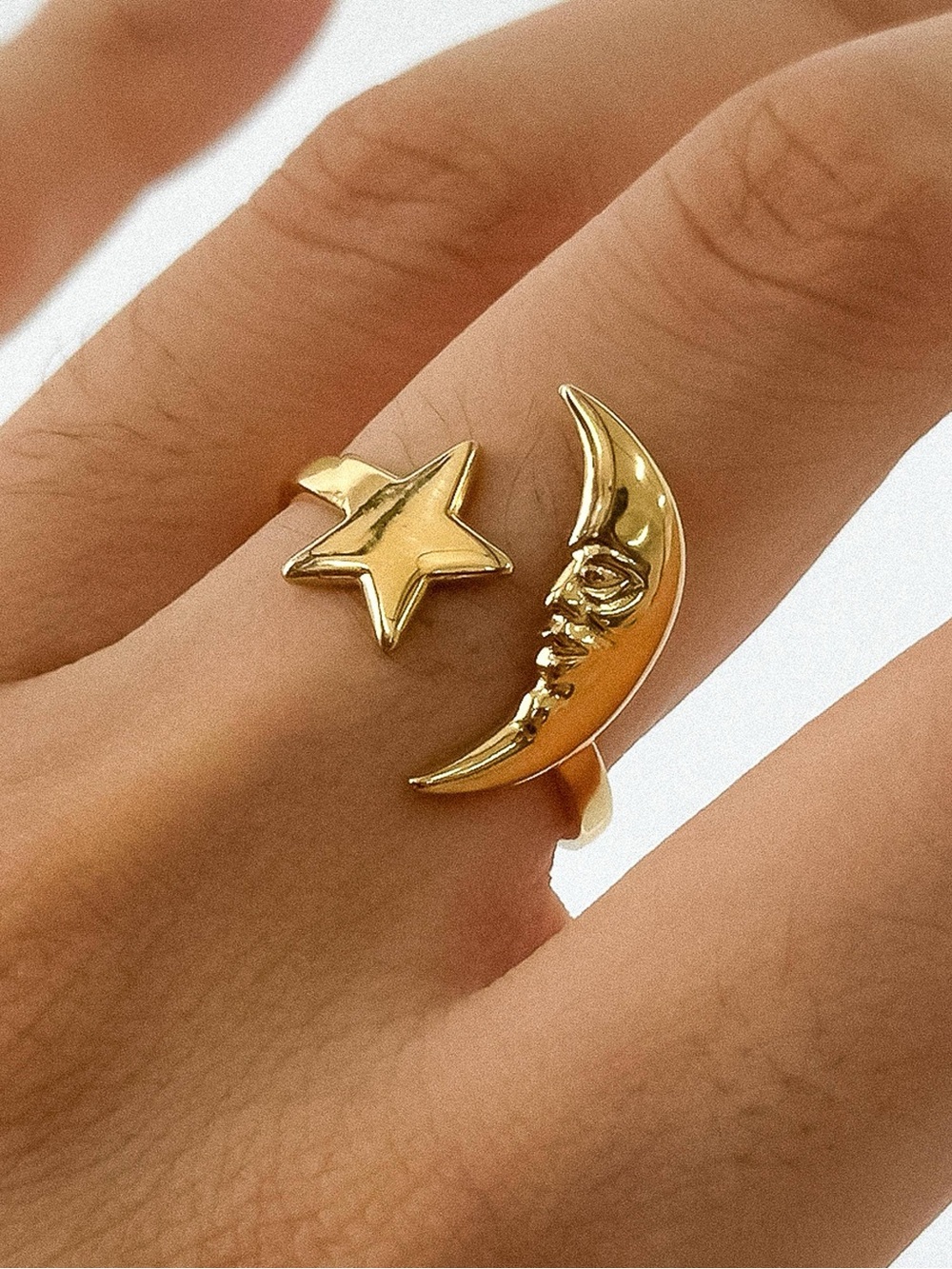 Gold Moon and Star Celestial Adjustable Ring Non Tarnish